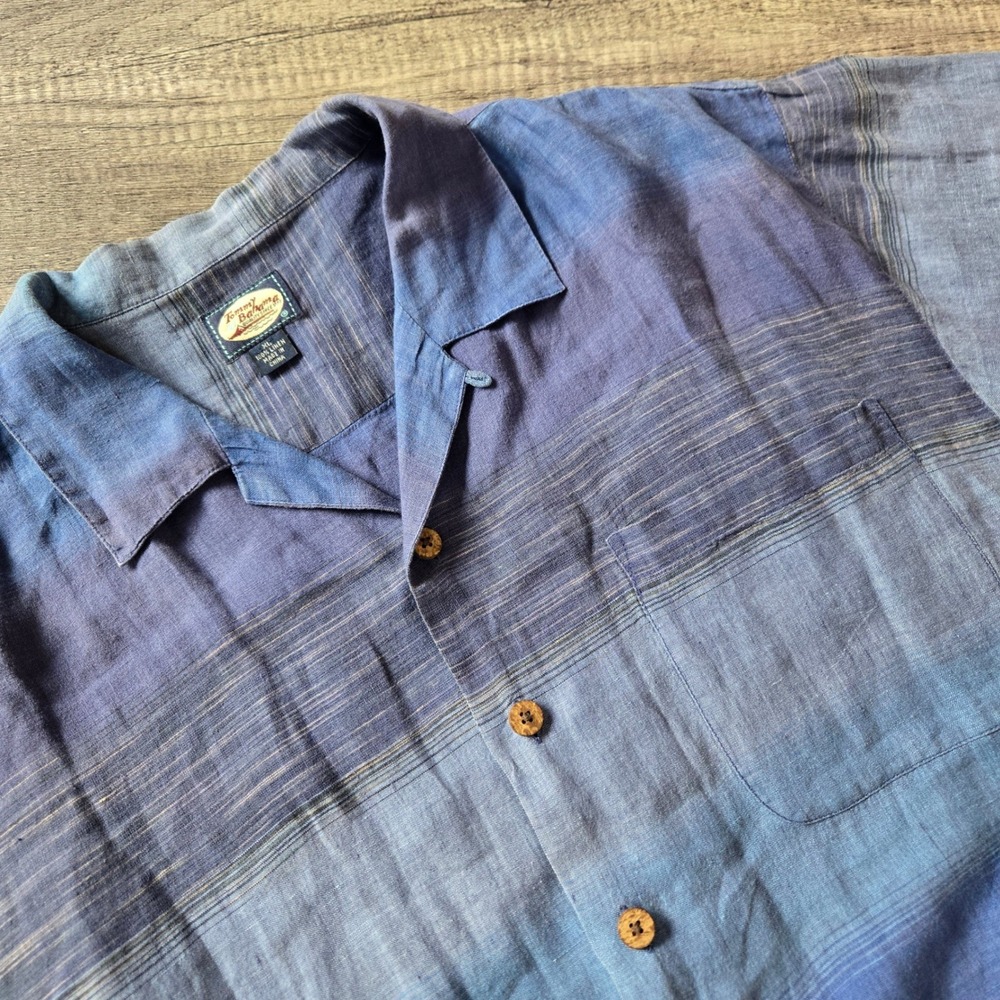 Tommy Bahama Mens XL Blue Ombre Stripe 100% Linen Short Sleeve Camp Shirt
